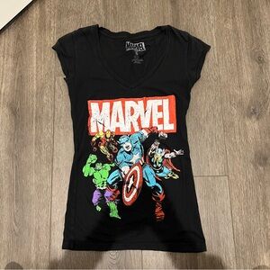 Marvel Black Short Sleeve Tee with Superhero Print